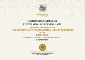 Hi-Tech Company Private Limited – Gelephu Branch Incorporation Certificate